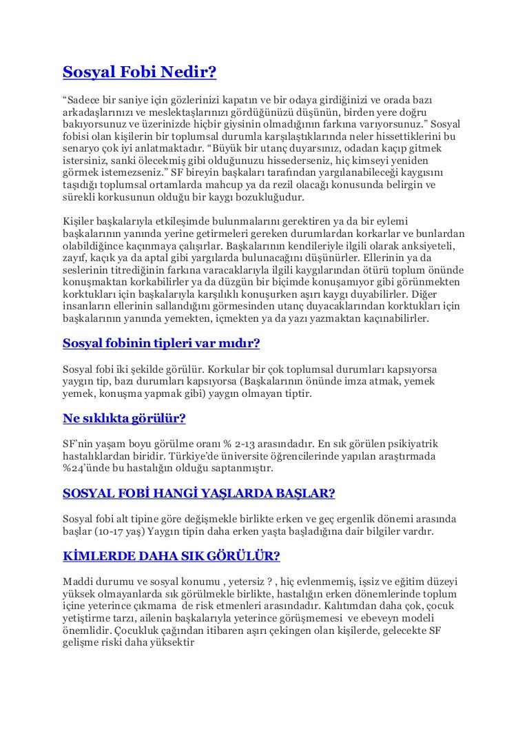 Sosyal fobi nedir Sosyal fobi nedir